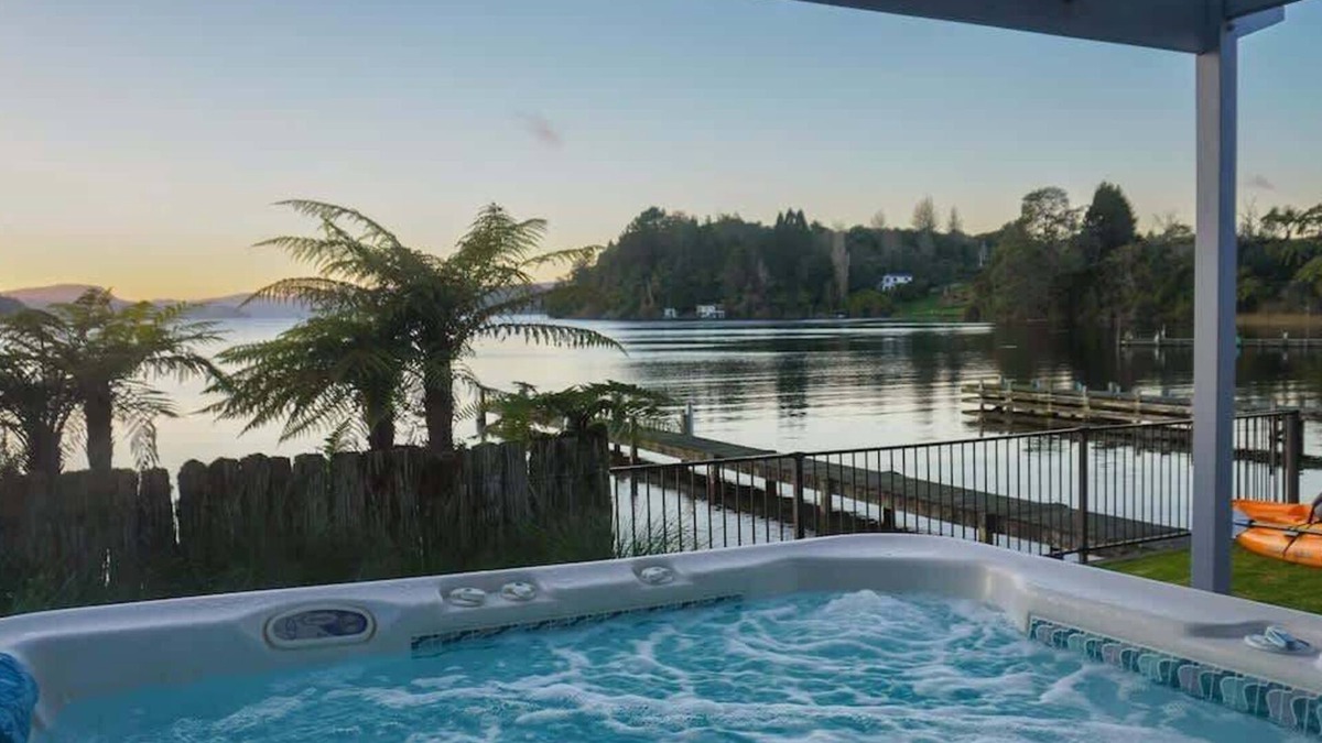 Okere Falls House | Lakefront Oasis - Jetty, Hot Tub & Kayaks