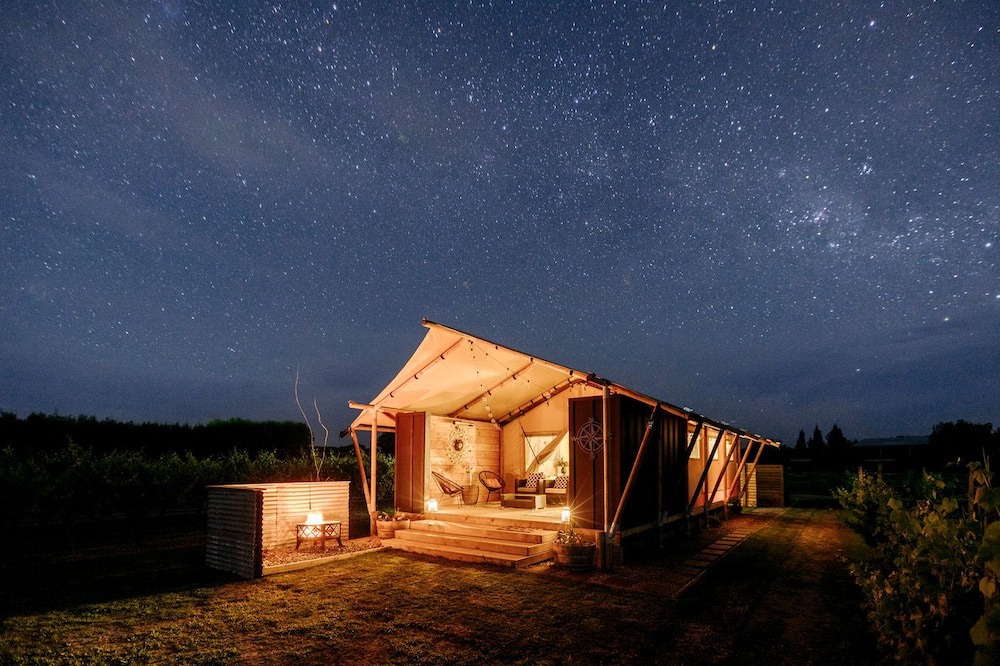 Clive RV Rental | Peaceful Safari Tent on Boutique Vineyard near Hastings, North Island