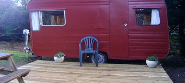 Retro Caravan with Deck by the Sea in Newhaven, New Zealand
