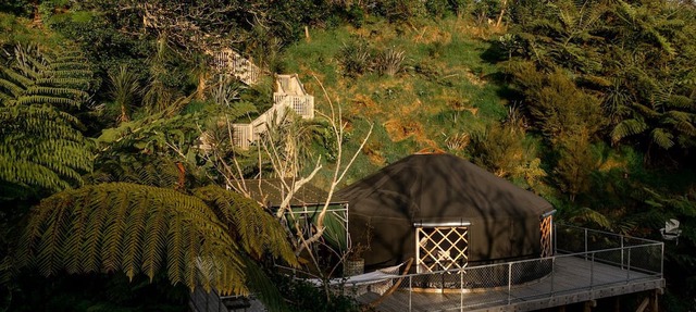 Stylish Yurt with an Outdoor Bathtub for Luxury Camping in Taranaki, North Island